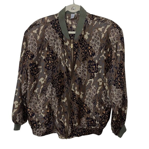 FUDA International Vintage Womens Bomber Jacket Size Medium Silk Animal Print - Picture 11 of 13